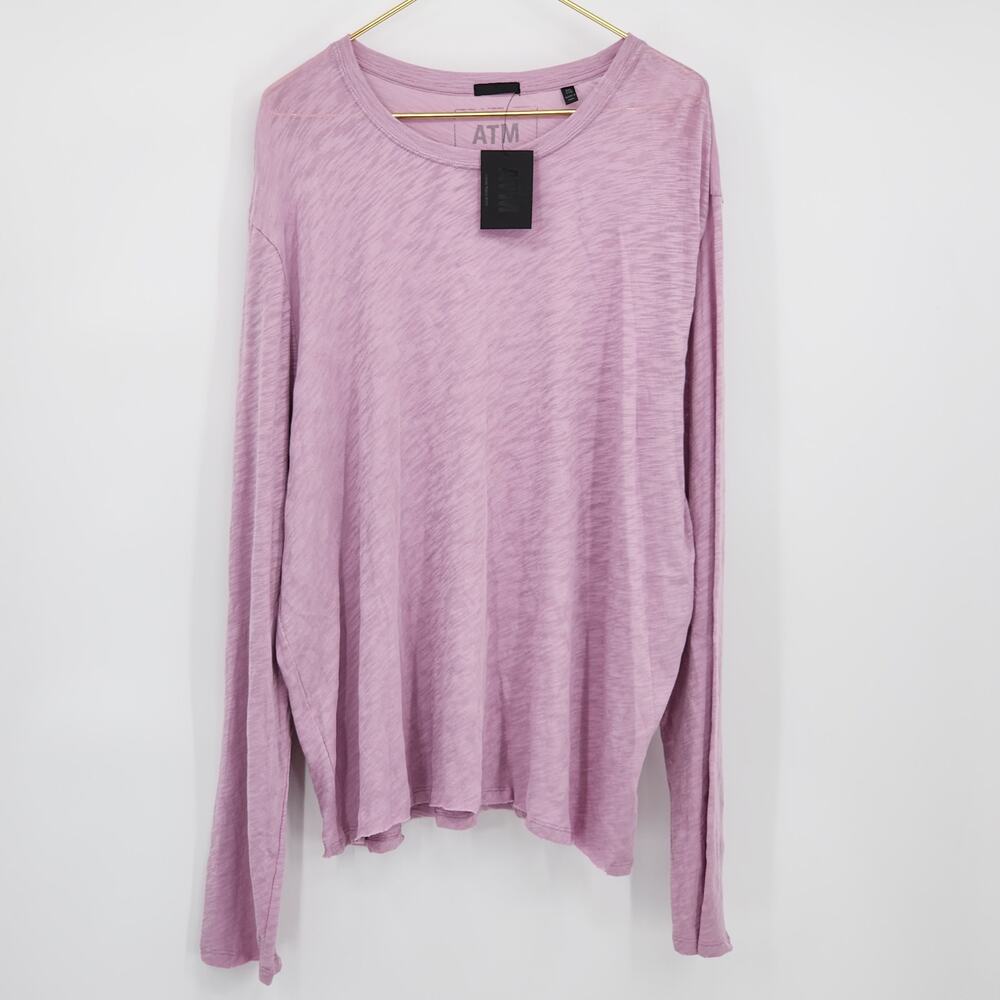 ATM Slub Jersey Long Sleeve Destroyed Wash Tee in Pink Hyacinth XXL NWT